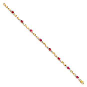 14k Yellow Gold and Rhodium Over 14k Yellow Gold Diamond and Oval Ruby Bracelet