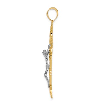 14k Yellow Gold and 14k White Gold INRI Fleur De Lis Crucifix Pendant