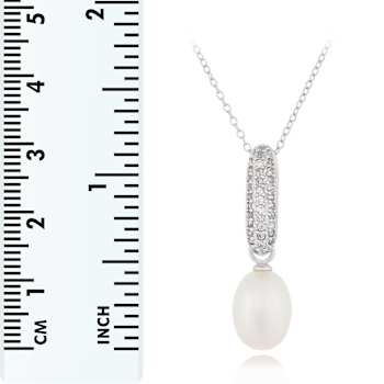 8-9mm Drop White Cultured Freshwater Pearl and CZ Rhodium Over Sterling
Silver Pendant