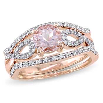 Morganite and Diamond 10K Rose Gold Bridal Ring 1.06ctw