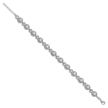 Rhodium Over Sterling Silver Fancy Cubic Zirconia with 1-inch Extension Bracelet