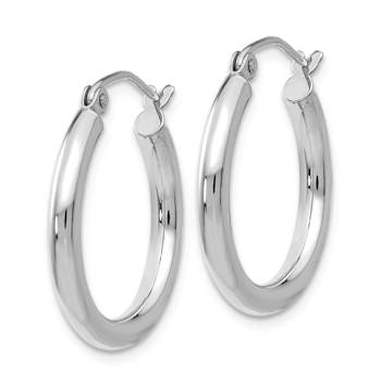 Rhodium Over 14k White Gold Polished 13/16" Tube Hoop Earrings