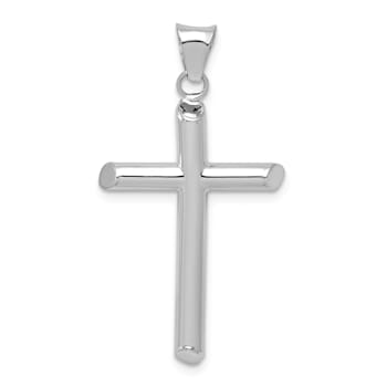 Rhodium Over 14k White Gold 3D Polished Tube Cross Pendant