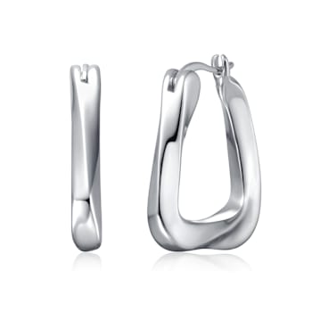 Wavy Twisted Hoop Earrings In White Rhodium Over Brass