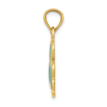 14K Yellow Gold Enameled 3 Leaf Clover Pendant