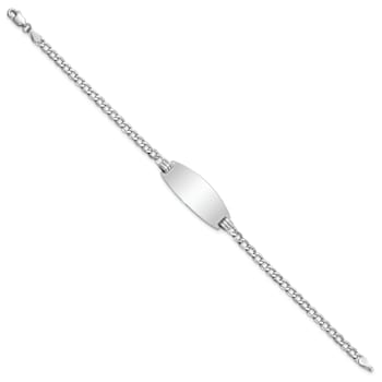 Rhodium Over 14k White Gold Oval Curb Link ID Bracelet