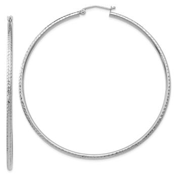 Rhodium Over 14k White Gold 2 3/8" Diamond-Cut Round Tube Hoop Earrings
