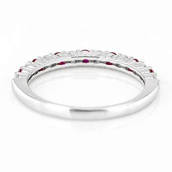 Lab-Created Ruby And Diamond Band Ring In Sterling Silver