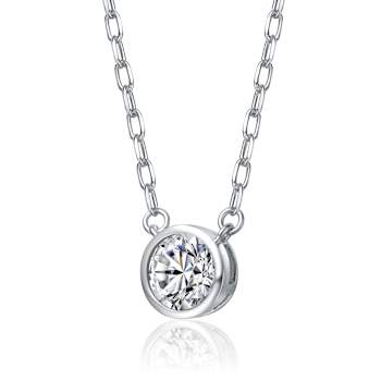 CZ Bezel-Set Pendant Necklace in Rhodium Over Brass