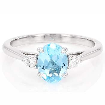 Sky Blue Topaz And Lab-Grown Diamond Three-Stone Ring In Sterling Silver