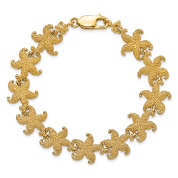 14k Yellow Gold Textured Puffed Starfish Link Bracelet