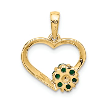 14k Yellow Gold Diamond and Emerald Heart and Flower Pendant