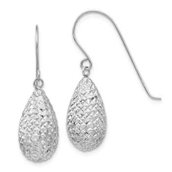 Rhodium Over 14k White Gold Textured Puffed Teardrop Earrings