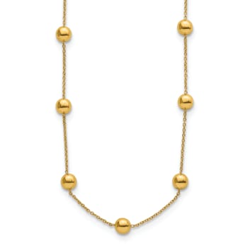 14K Yellow Gold 8mm Bead and Cable Link 34-inch Necklace