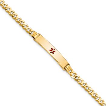 14k Yellow Gold Medical Red Enamel Curb Link ID Bracelet