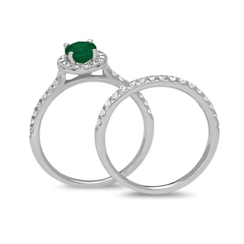 1.40ctw Emerald and Diamond Engagement Ring with Band Ring in 14k White Gold