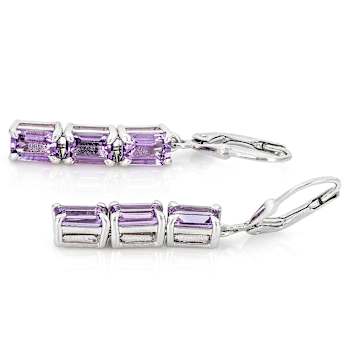 Amethyst Rectangular Octagonal Drop Earrings In Sterling Silver 2.97ctw