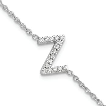 Rhodium Over 14k White Gold Diamond Sideways Letter Z Bracelet