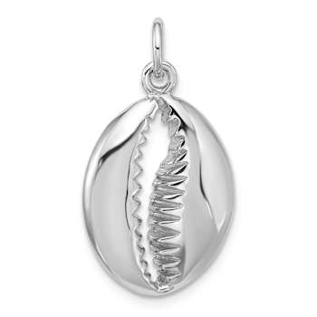Rhodium Over Sterling Silver Polished Cowrie Shell Pendant