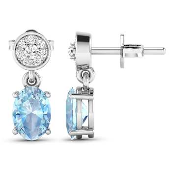 1.02ctw 14K White Gold Aquamarine and White Diamond Halo Earrings