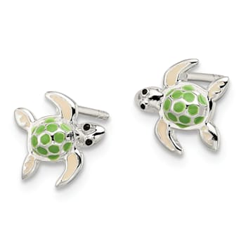 Sterling Silver Children's Enamel Sea Turtle Post Earrings