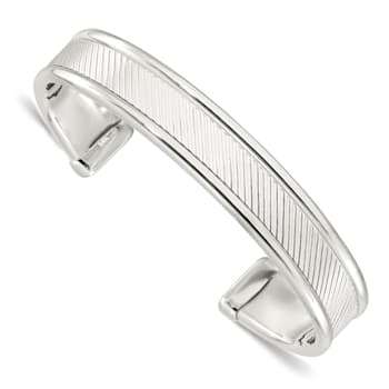 Sterling Silver Polished Textured Cuff Bracelet