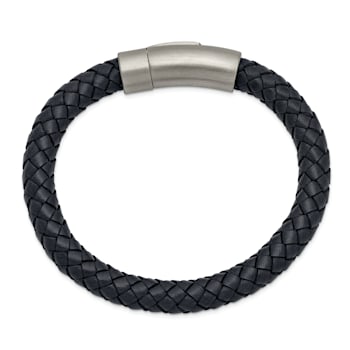 Gray Leather and Stainless Steel Brushed 8.25-inch Bracelet