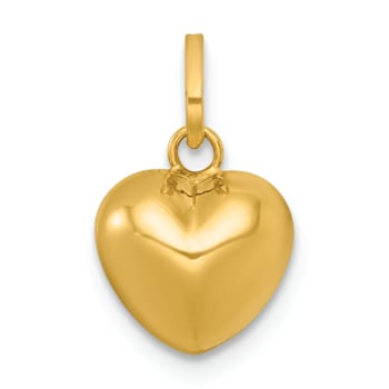 14K Yellow Gold Polished 3D Heart Charm Pendant