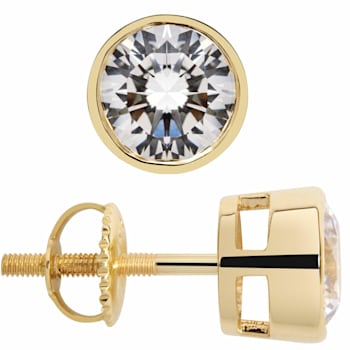 White Cubic Zirconia 14k Yellow Gold Studs With Velvet Gift Box 2.00ctw