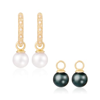 White and Black Cultured Akoya Pearl 14k Yellow Gold Earrings 7-7.5mm