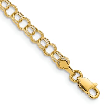 14k Yellow Gold Hollow Double Link Charm Bracelet