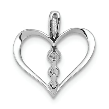 Rhodium Over 14k White Gold Diamond 3-stone Heart Pendant