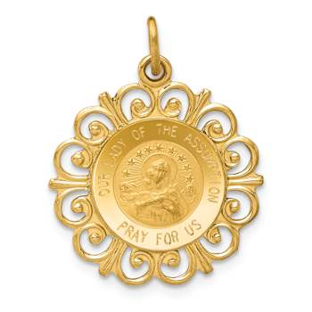 14k Yellow Gold Satin Our Lady Of The Assumption Medal Pendant