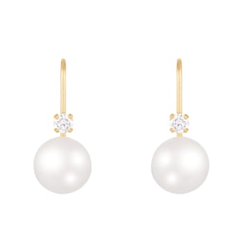 14k Yellow Gold Leverback Earring with 7mm Freshwater Pearl and .10CT DTW