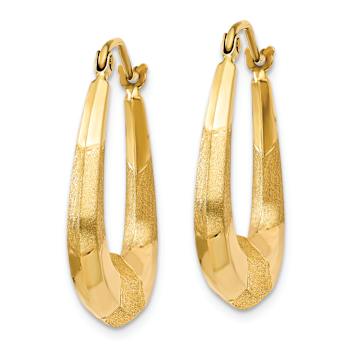 14k Yellow Gold 7/8" Polished, Satin and Diamond-Cut Hoop Earrings