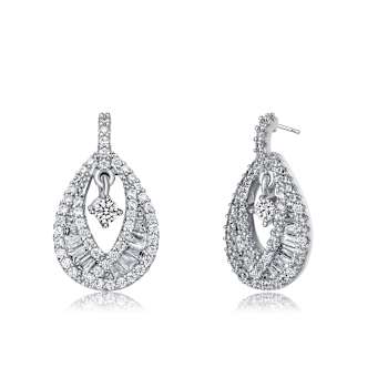 CZ Pear Shape Drop Earrings In Sterling Silver
