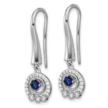 Rhodium Over Sterling Silver Polished Cubic Zirconia and Blue Glass
Dangle Earrings
