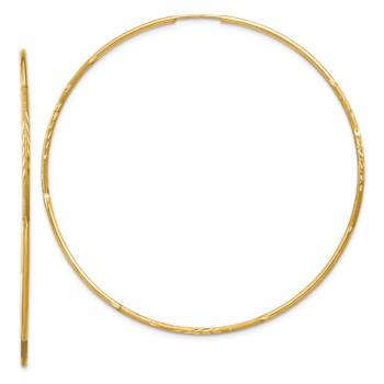 14k Yellow Gold Satin and Diamond-Cut 2 5/16" Endless Hoop Earrings