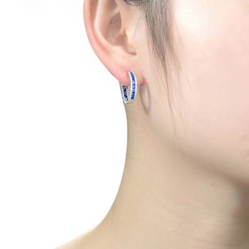 Sapphire Color CZ Hoop Earrings In Sterling Silver