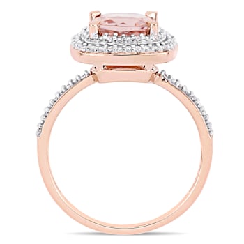 1.62ct Morganite And 0.10ctw Diamond 14k Rose Gold Double Halo Ring