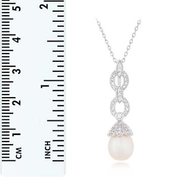 8.5-9mm Drop White Cultured Freshwater Pearl and CZ Rhodium Over
Sterling Silver Pendant