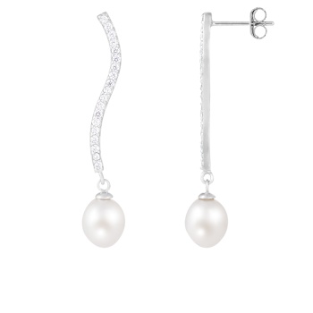 7½-8mm White Cultured Freshwater Pearl and Cubic Zirconia Rhodium Over
Sterling Silver Earrings