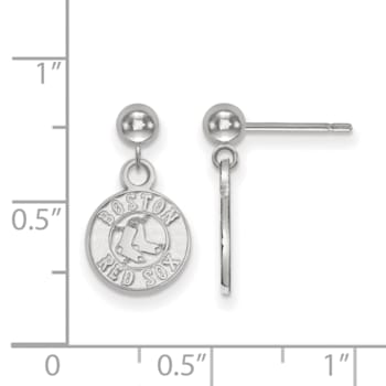 Rhodium Over Sterling Silver MLB LogoArt Boston Red Sox Dangle Post Earrings