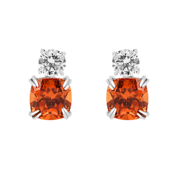 Peach Orange Lab Created Padparadscha Sapphire and Moissanite Rhodium
Over Sterling Silver Earrings