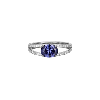 Blue And White Cubic Zirconia Platinum Over Sterling Silver Ring 1.72ctw