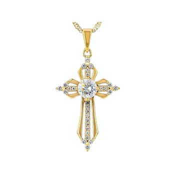 Diamond Simulant And White Zircon Cross Pendant Necklace In 18K Gold
Over Sterling Silver 1.52ctw