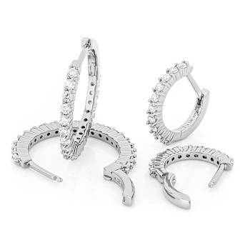 Lab-Grown Diamond Huggie And Hoop EarRing Set In PlatInum Over Sterling Silver