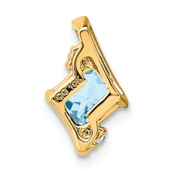 10k Yellow Gold Cushion 0.56 ctw Aquamarine and Diamond Chain Slide Pendant