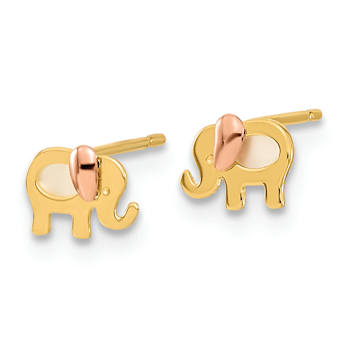 14k Two-tone Gold Children's Mother of Pearl Elephant Stud Earrings