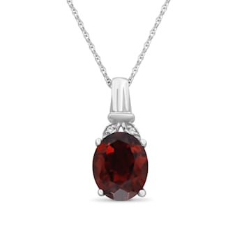 Red Garnet And White Diamond Rhodium Over Sterling Silver Pendant With
Chain 2.87ctw